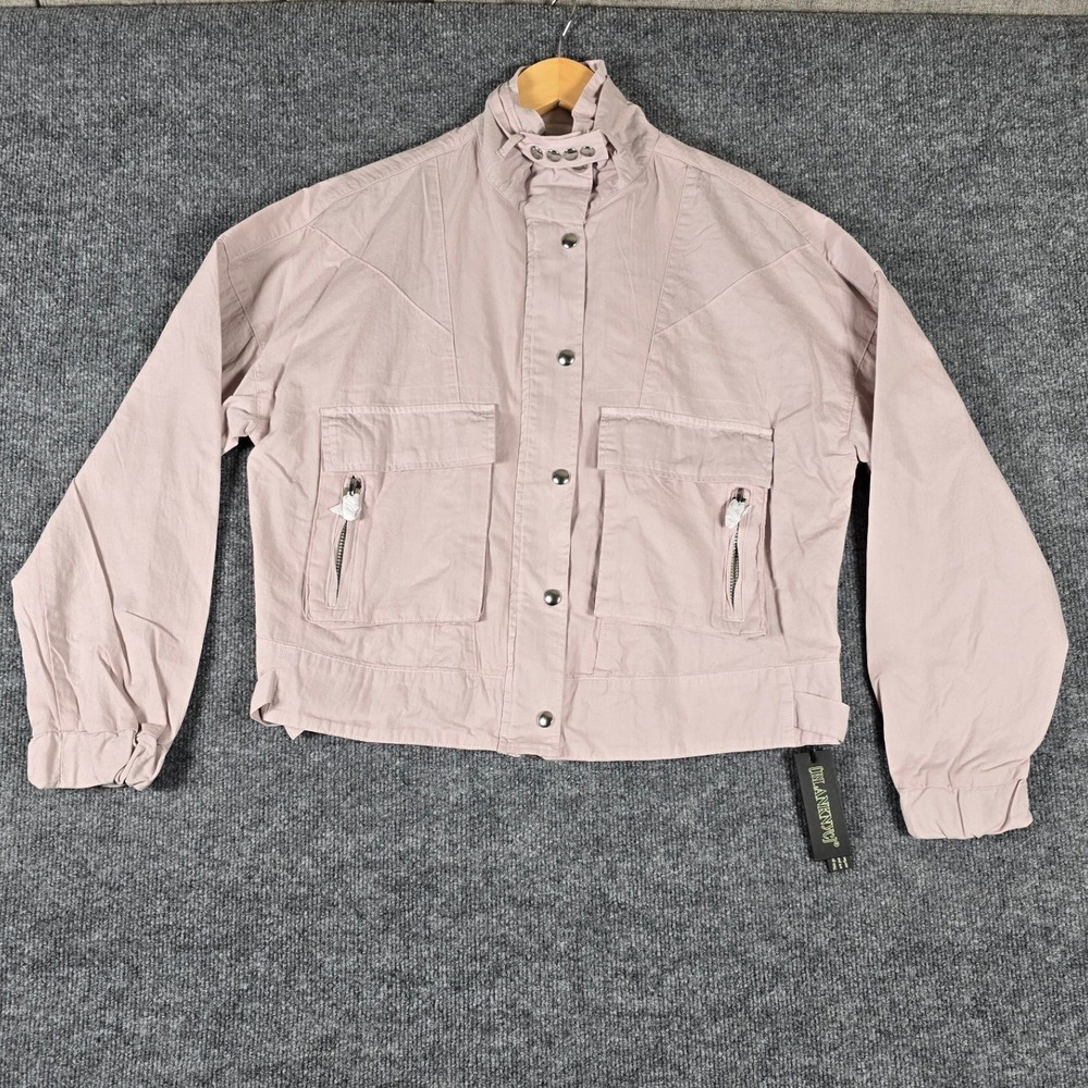 BLANK NYC Pink Cotton Utility Jacket Full Zip Pockets Studded Collar Women's XS